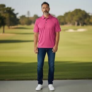 Pebble Beach Dry Luxe Mens Pink Blue Golf Polo Shirt XL